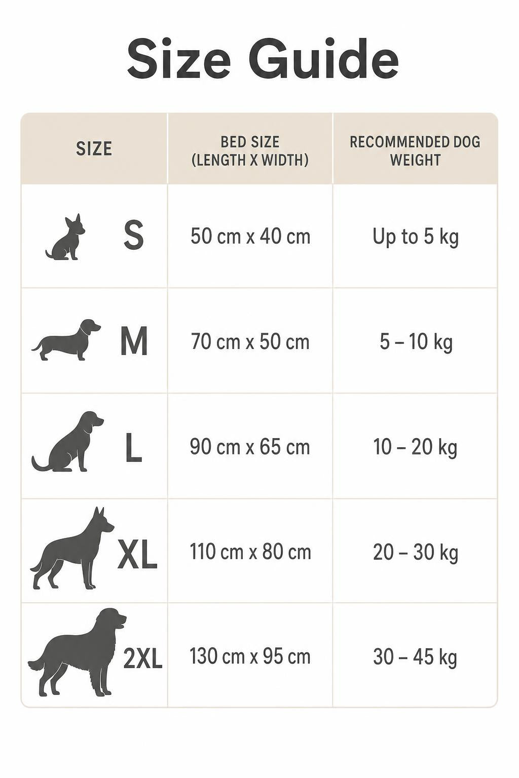DoggyBed size guide