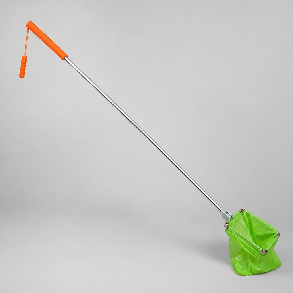 PoopStick fully extended with waste bag attached